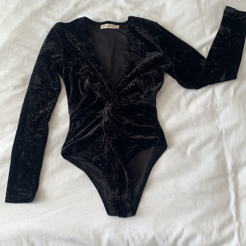 Velour body suit, black